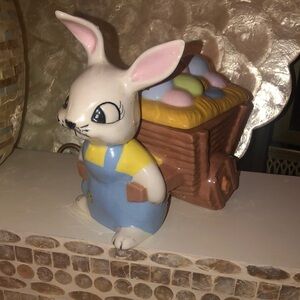 Vintage Easter Bunny Hand painted porcelain figurine With Lid